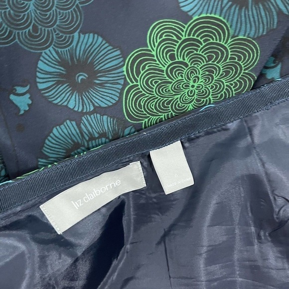 Liz Claiborne Skirt size 4 Blue Green Floral Knee Pleated A Line Tropical Modest - Picture 11 of 11